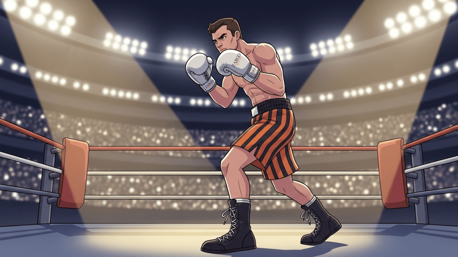 Professional boxing arena with athlete